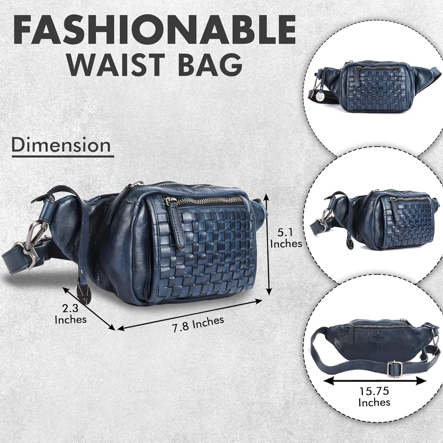 Vilenca Holland Stylish Real Leather Waist Bag Elegant Style Travel Pouch With Dust Bag, Navy, 20 x 13 x 6, Fit