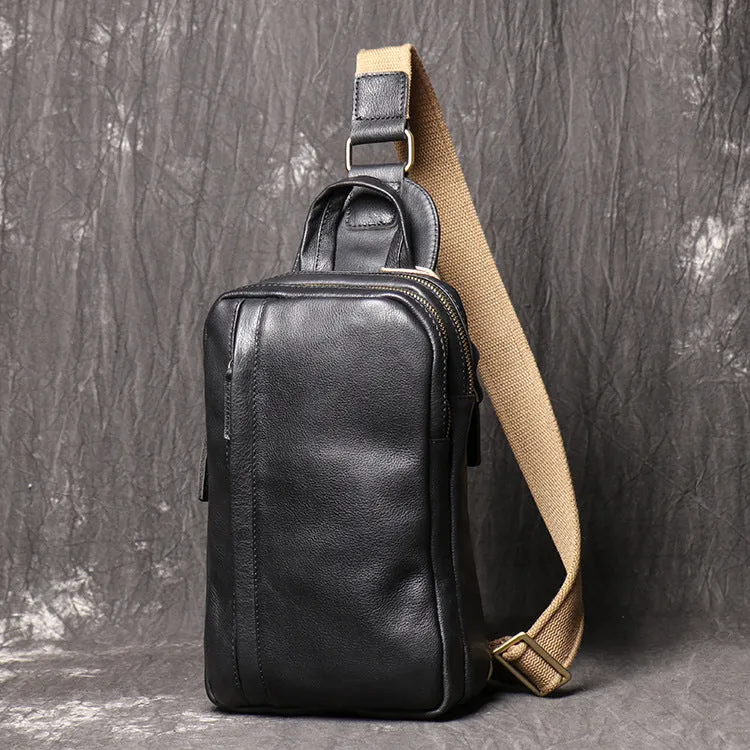 Vintage Black Large Crossbody Leather Chest Bags 9843