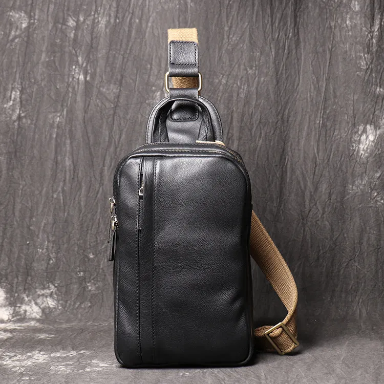 Vintage Black Large Crossbody Leather Chest Bags 9843