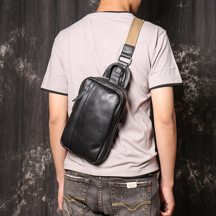 Vintage Black Large Crossbody Leather Chest Bags 9843