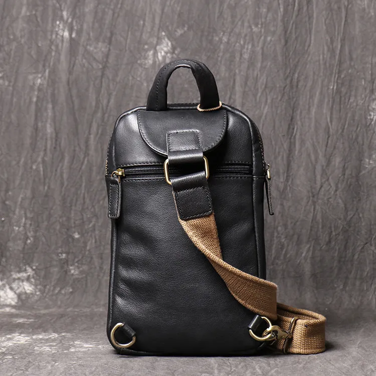 Vintage Black Large Crossbody Leather Chest Bags 9843