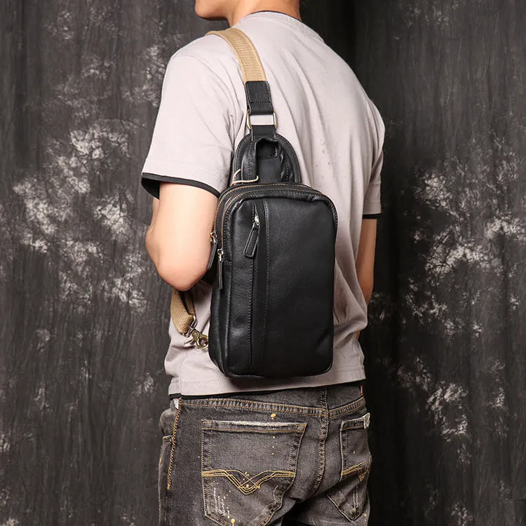 Vintage Black Large Crossbody Leather Chest Bags 9843