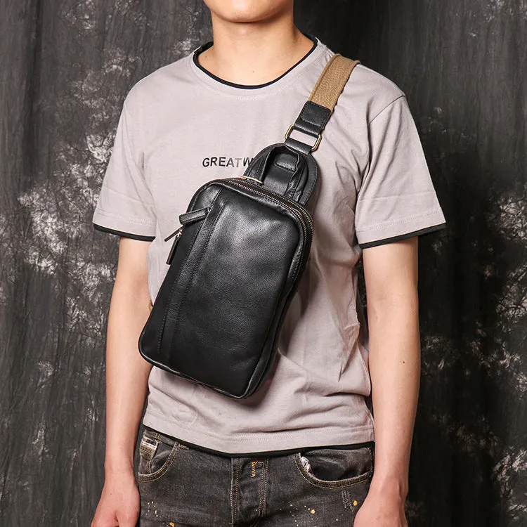 Vintage Black Large Crossbody Leather Chest Bags 9843