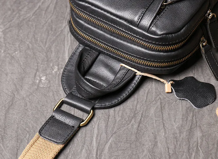 Vintage Black Large Crossbody Leather Chest Bags 9843