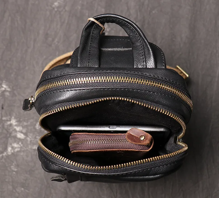 Vintage Black Large Crossbody Leather Chest Bags 9843
