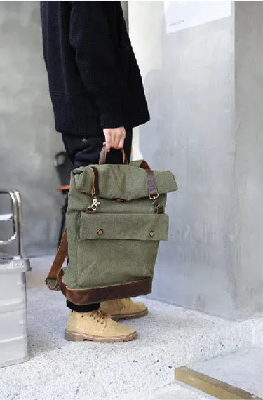 Vintage Canvas Leather Rolltop Backpack