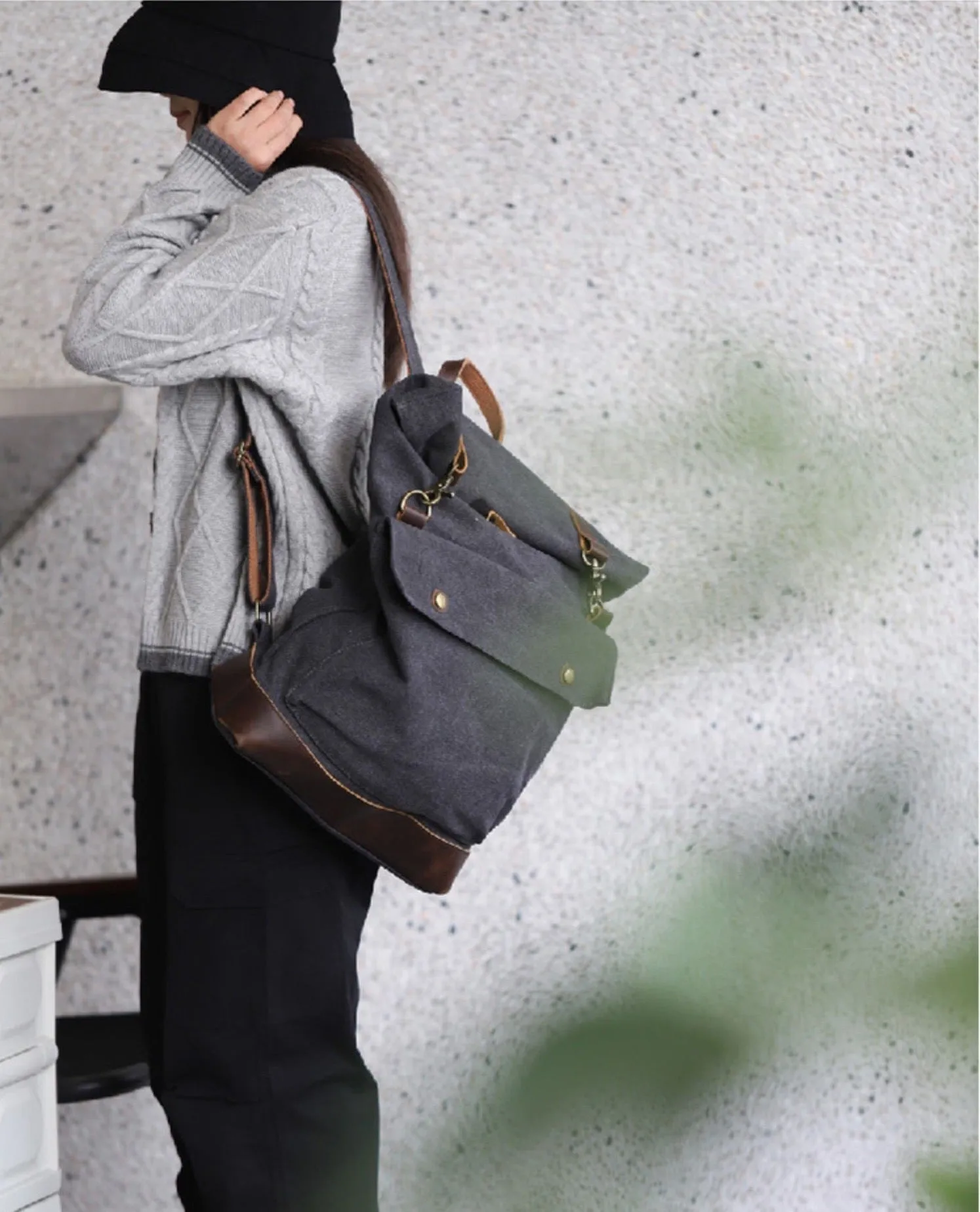 Vintage Canvas Leather Rolltop Backpack