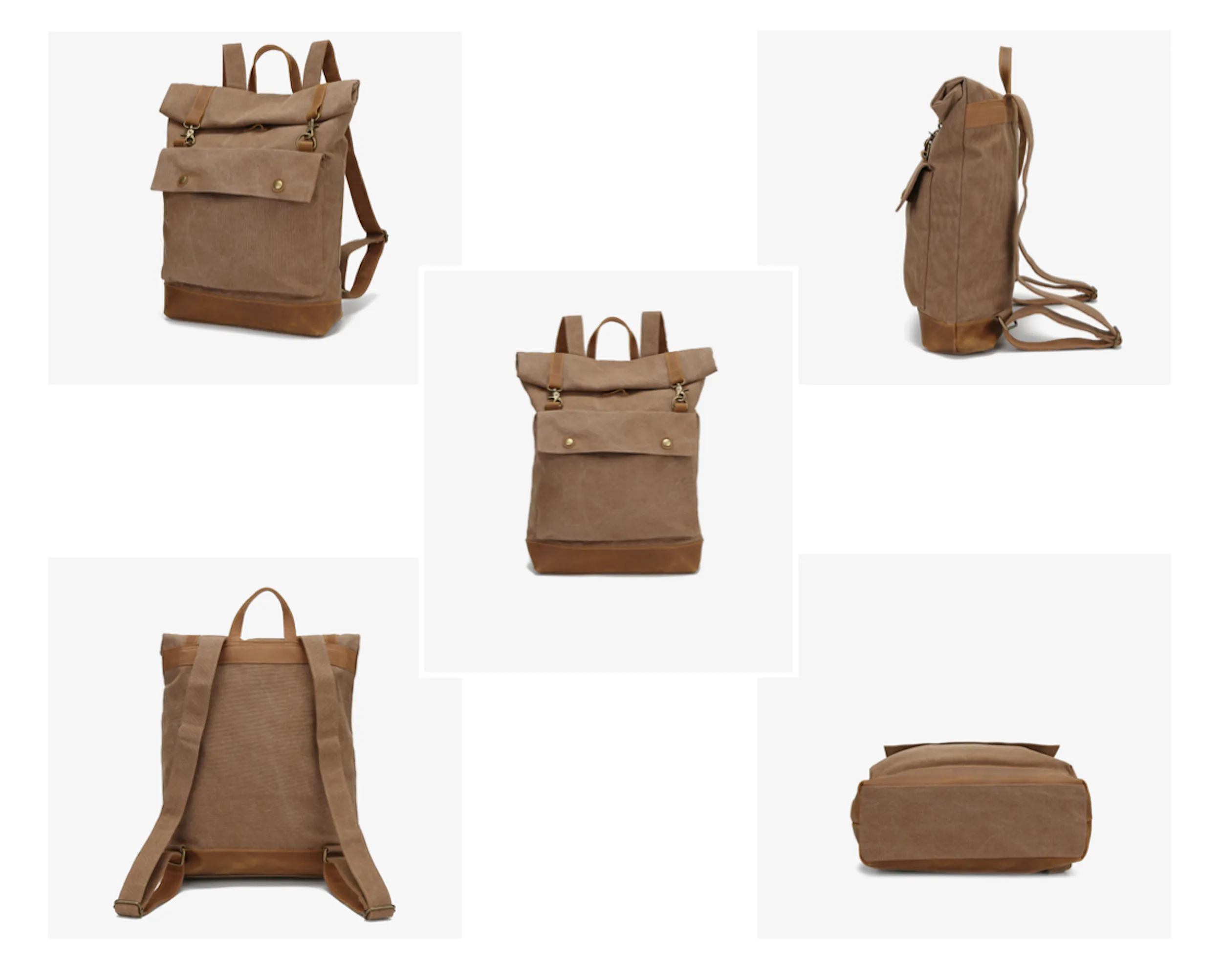 Vintage Canvas Leather Rolltop Backpack