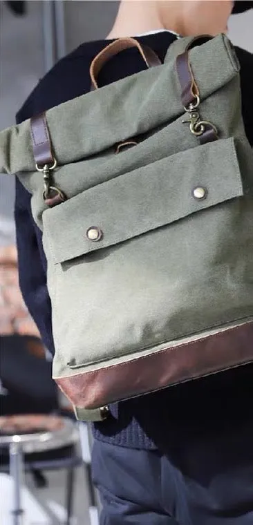 Vintage Canvas Leather Rolltop Backpack