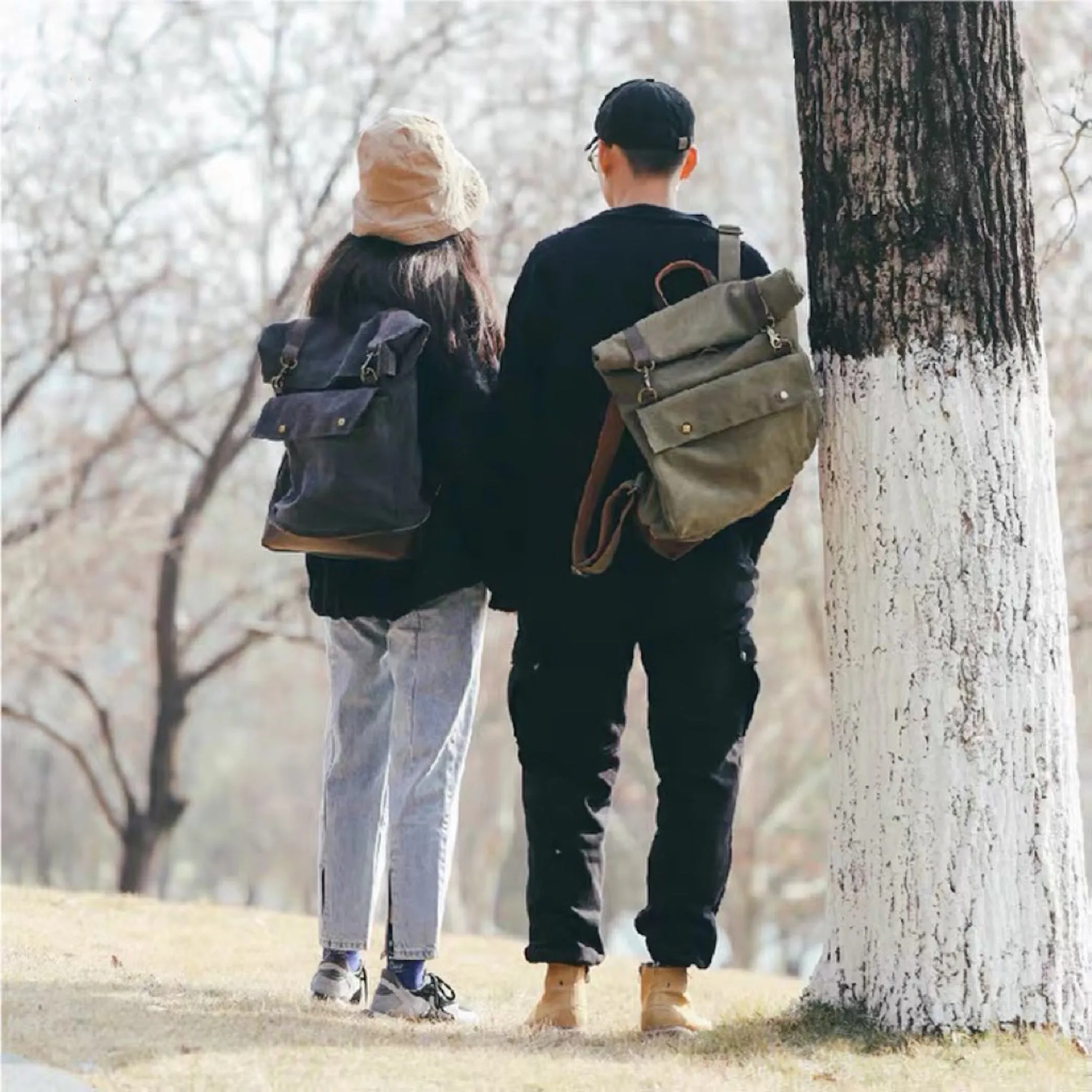 Vintage Canvas Leather Rolltop Backpack