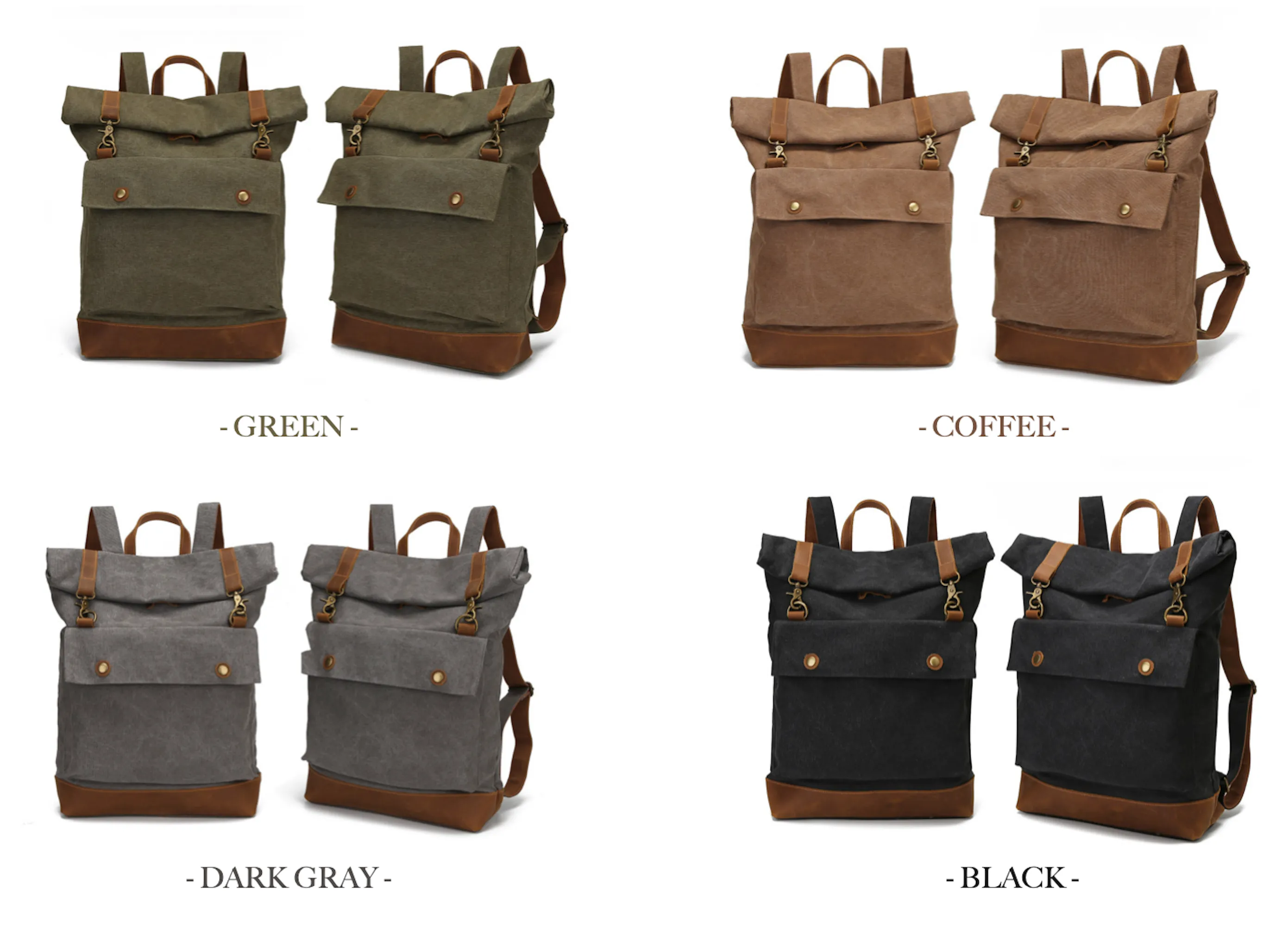 Vintage Canvas Leather Rolltop Backpack