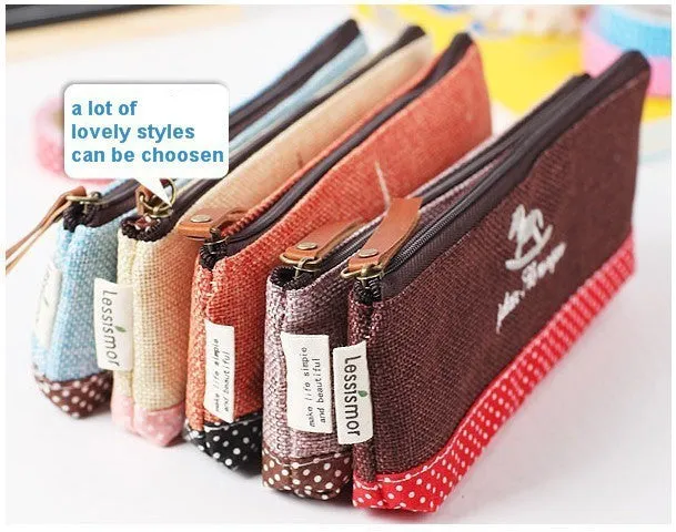 Vintage Canvas Tower Eiffel School Pencil Cases Korean Zipper Pencil Bag