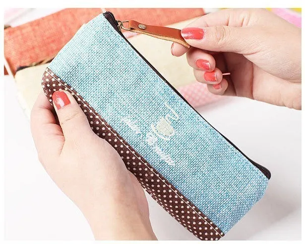 Vintage Canvas Tower Eiffel School Pencil Cases Korean Zipper Pencil Bag