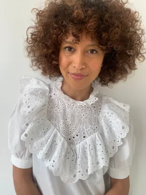 Vintage cotton broderie frill blouse