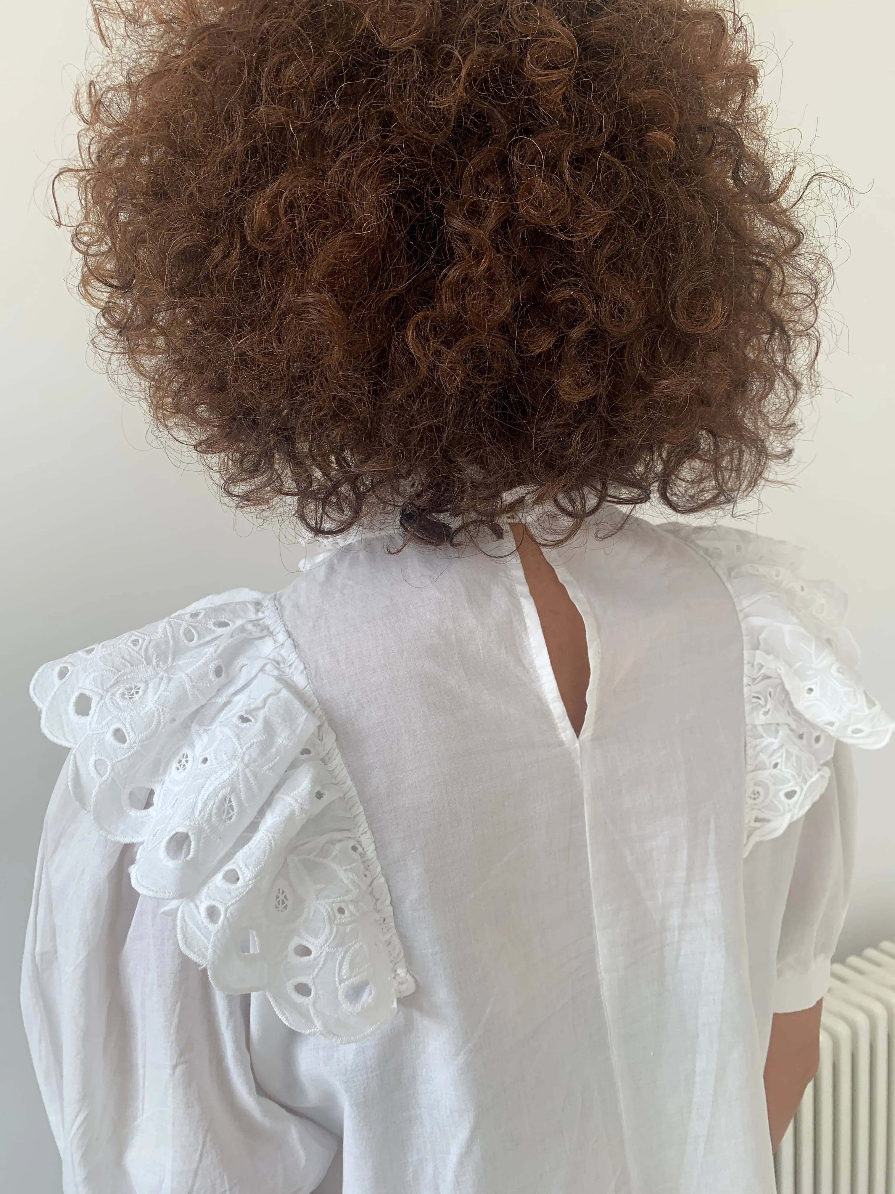 Vintage cotton broderie frill blouse