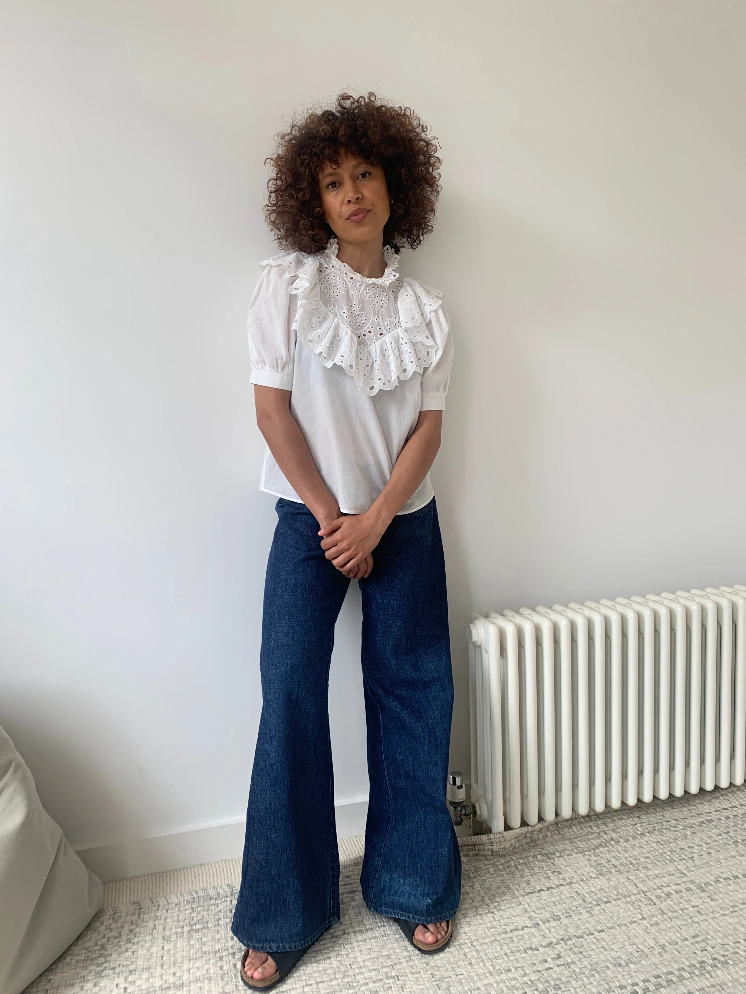 Vintage cotton broderie frill blouse