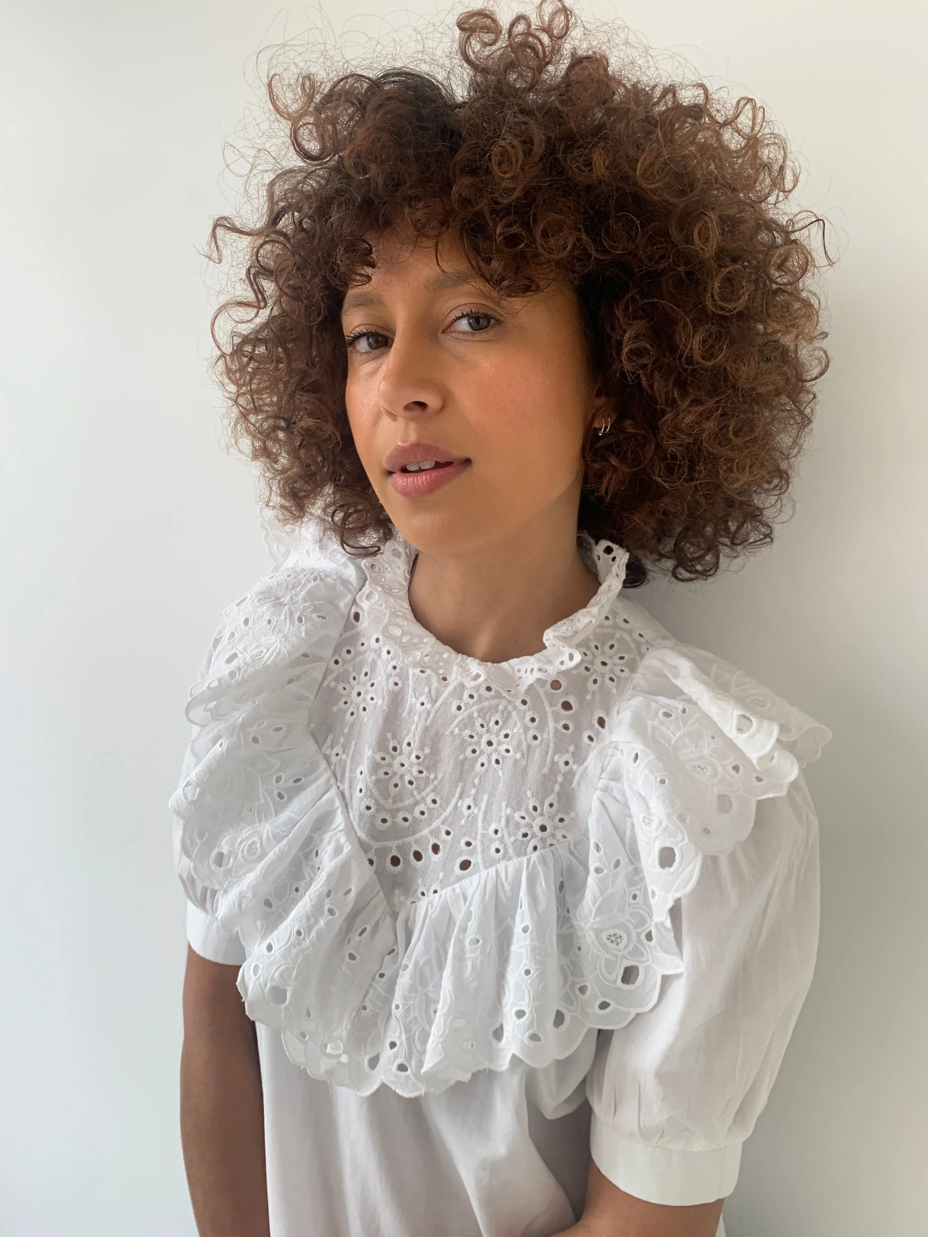 Vintage cotton broderie frill blouse