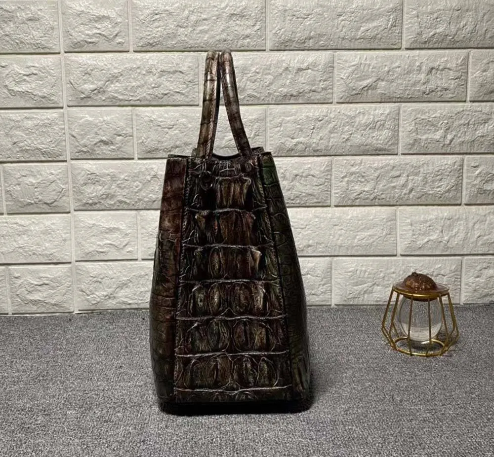 Vintage Crocodile Skin Leather Top Handle Tote Bags