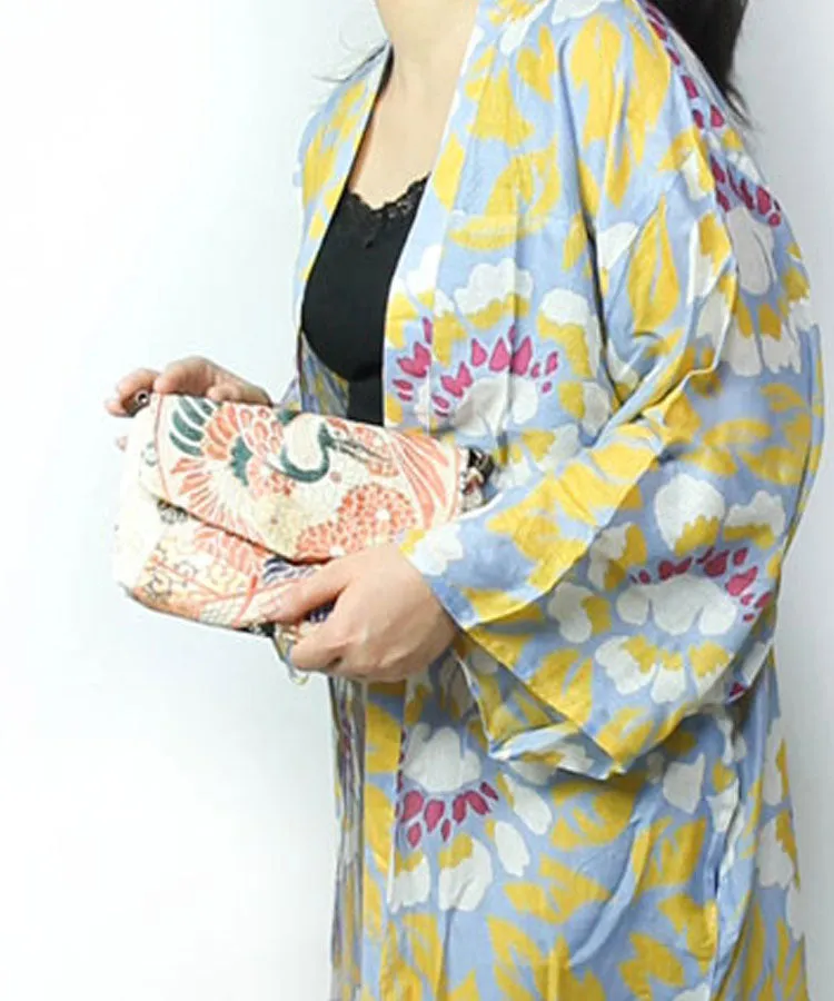 Vintage Kimono Obi Detachable Crossbody Bag  / Orange & Green Bird Japanese Shoulder Bag