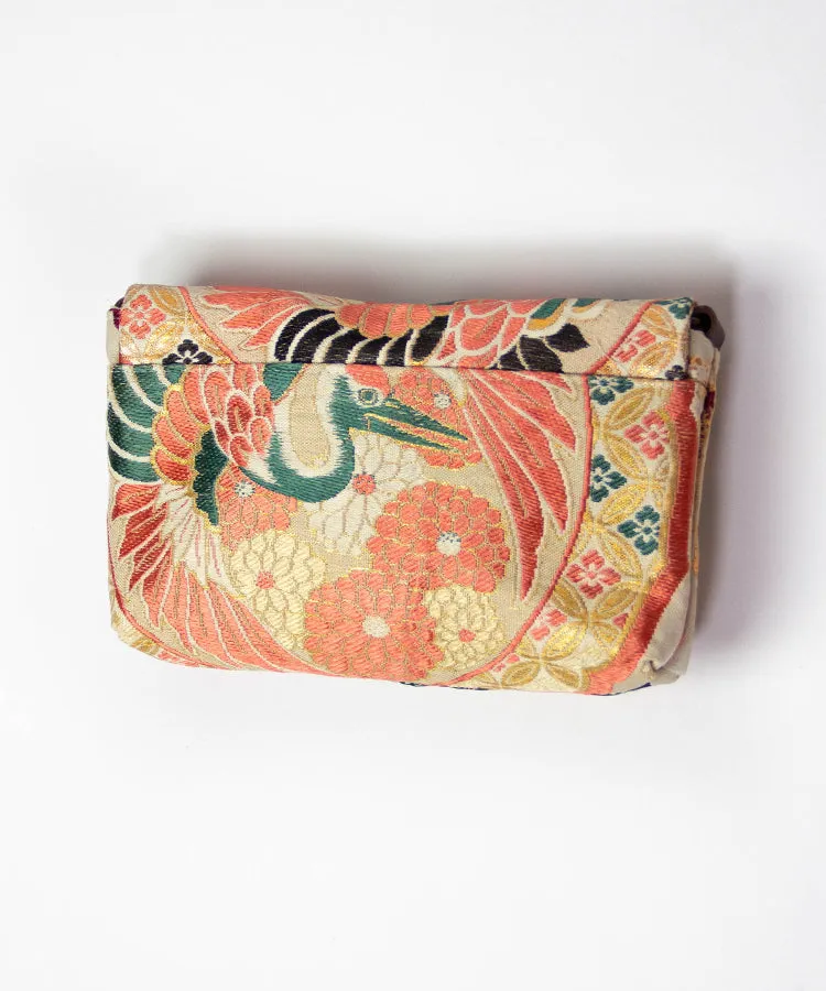 Vintage Kimono Obi Detachable Crossbody Bag  / Orange & Green Bird Japanese Shoulder Bag