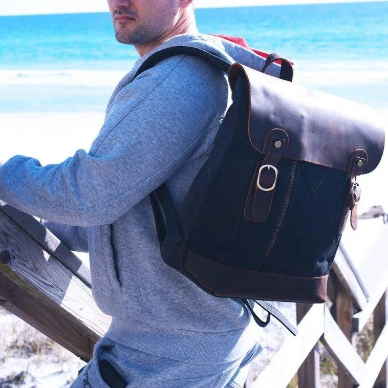Vintage Leather and Canvas Backpack for Mens