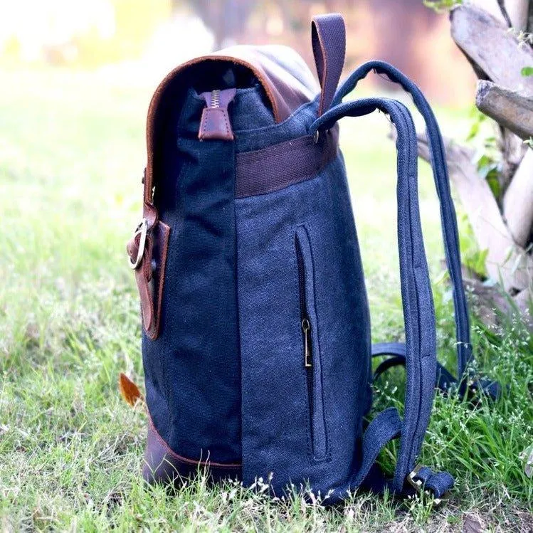 Vintage Leather and Canvas Backpack for Mens