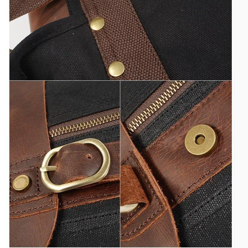 Vintage Leather and Canvas Backpack for Mens