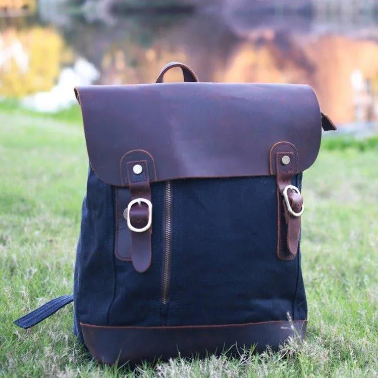 Vintage Leather and Canvas Backpack for Mens