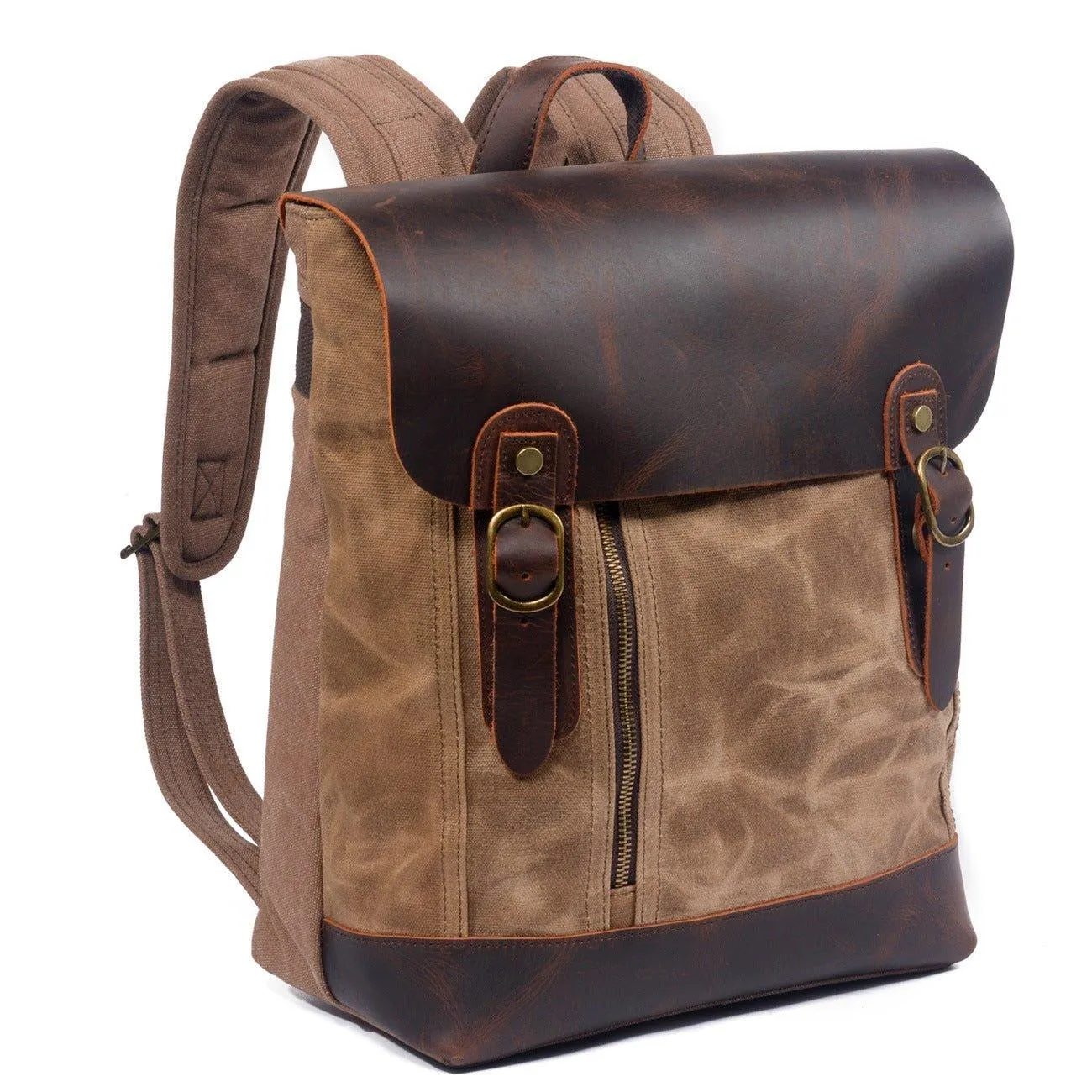 Vintage Leather and Canvas Backpack for Mens