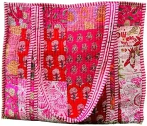 Vintage Pink Patches Quilted Tote Bag, Block Print Quilted Fabric Tote Bag, Handmade Cute Shoulder Tote Bag Woman Tote bag