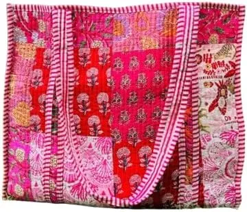 Vintage Pink Patches Quilted Tote Bag, Block Print Quilted Fabric Tote Bag, Handmade Cute Shoulder Tote Bag Woman Tote bag