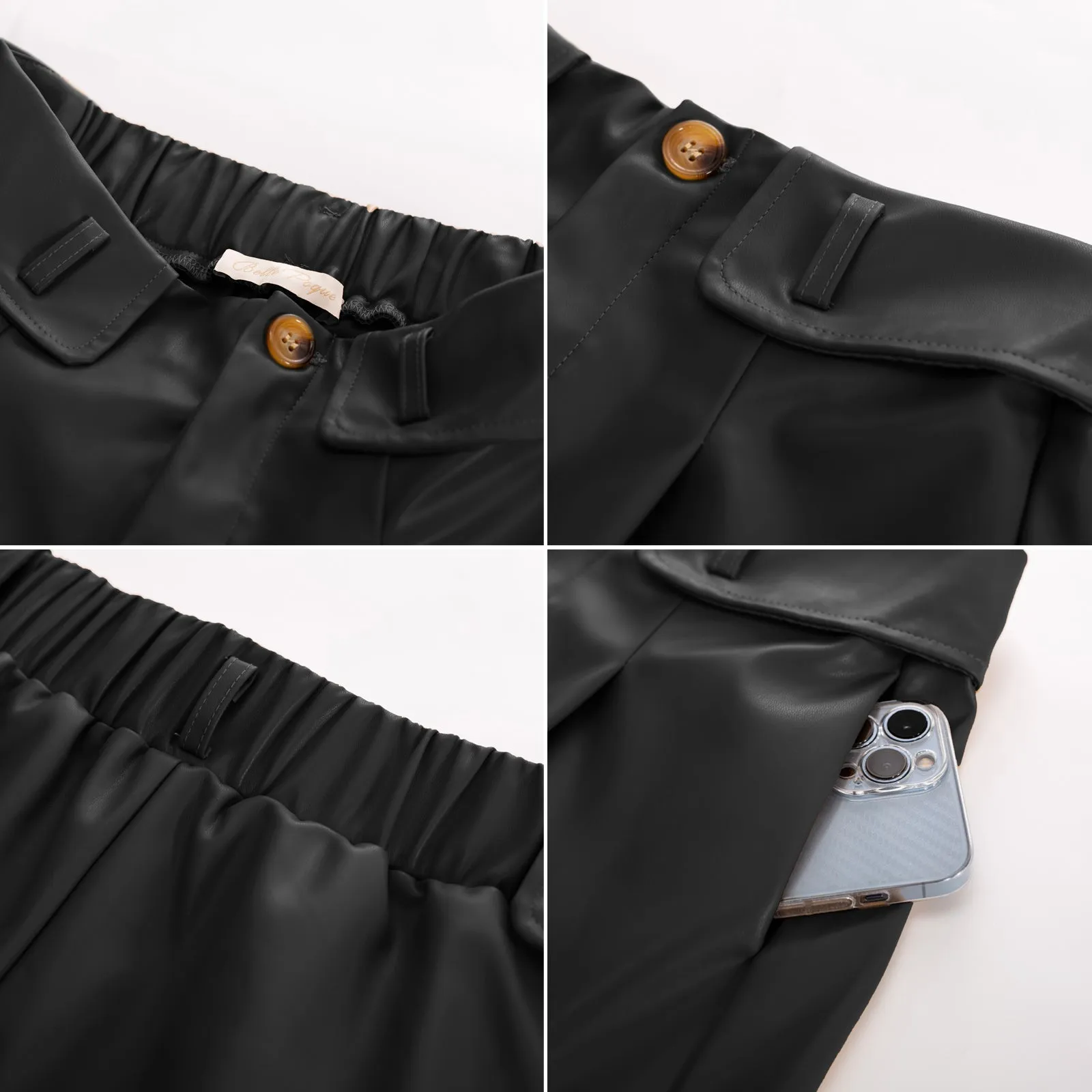 Vintage Polyurethane Leather Shorts with Belt Elastic Waist Shorts