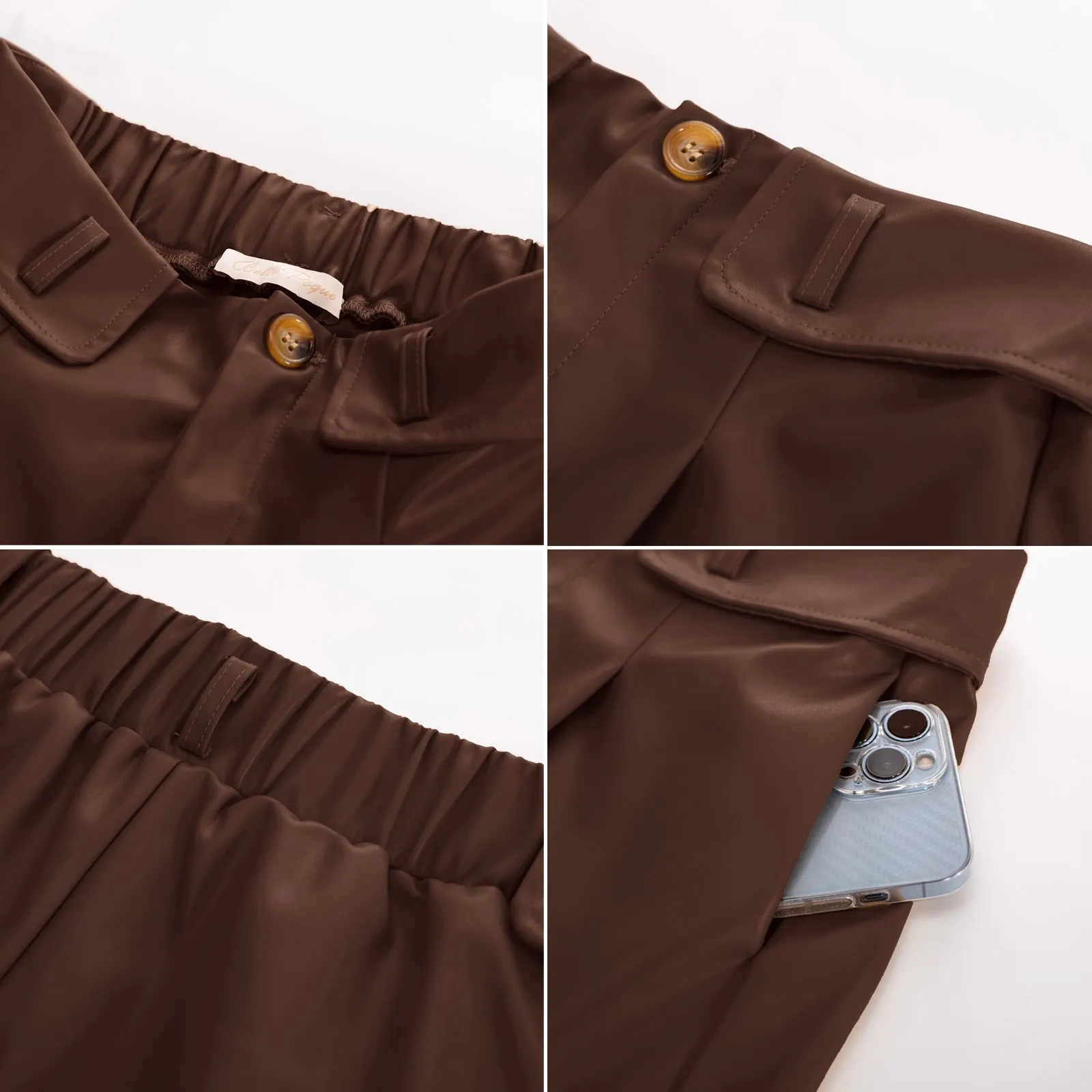 Vintage Polyurethane Leather Shorts with Belt Elastic Waist Shorts