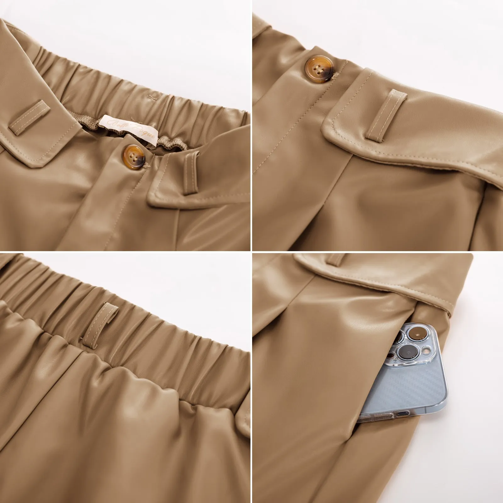 Vintage Polyurethane Leather Shorts with Belt Elastic Waist Shorts