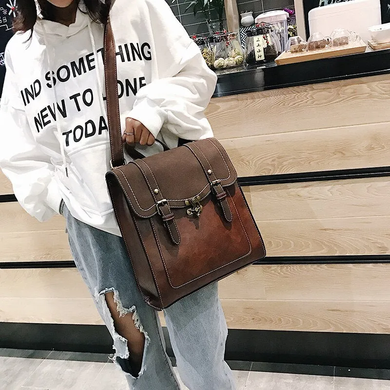 Vintage Pu Leather Women Backpack High Quality Backpacks Fashion School Bag College Girl Backpack Shoulder Bags Mochila Feminina