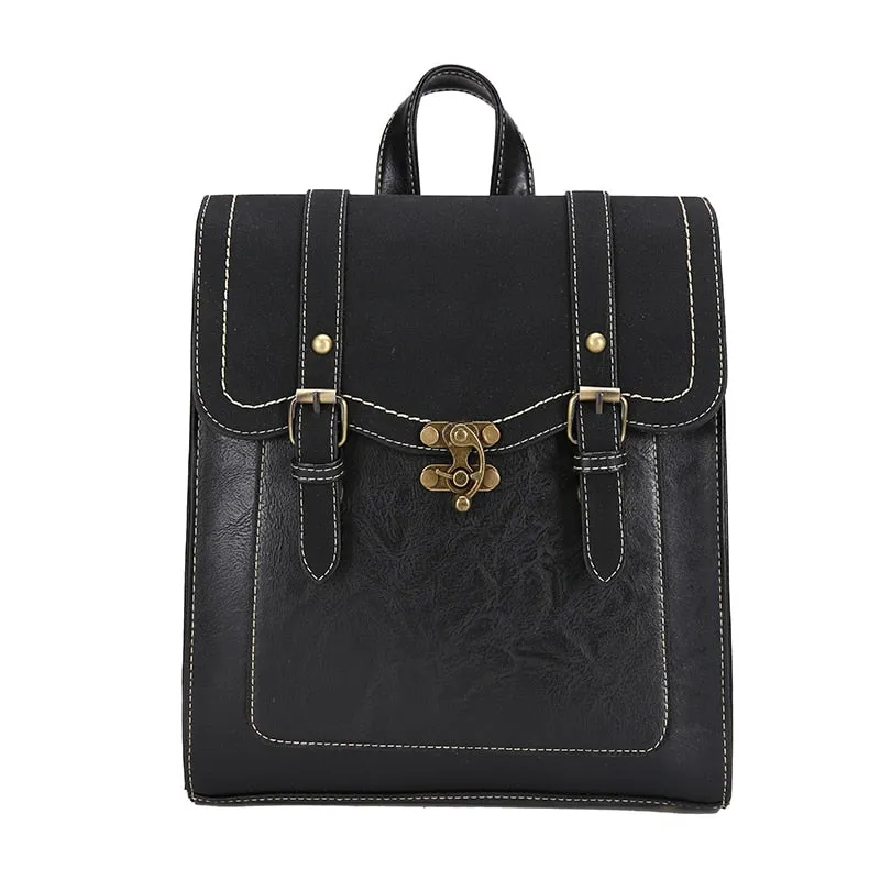 Vintage Pu Leather Women Backpack High Quality Backpacks Fashion School Bag College Girl Backpack Shoulder Bags Mochila Feminina