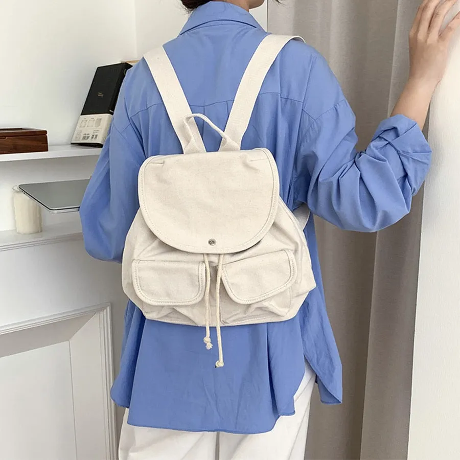 Vvsha Casual Harajuku canvas drawstring backpack girl Korea large capacity leisure student bagpack female simple travel black rucksack