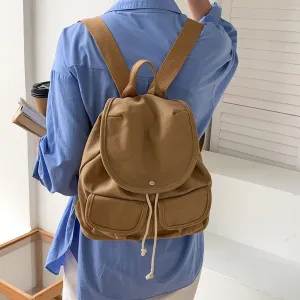 Vvsha Casual Harajuku canvas drawstring backpack girl Korea large capacity leisure student bagpack female simple travel black rucksack