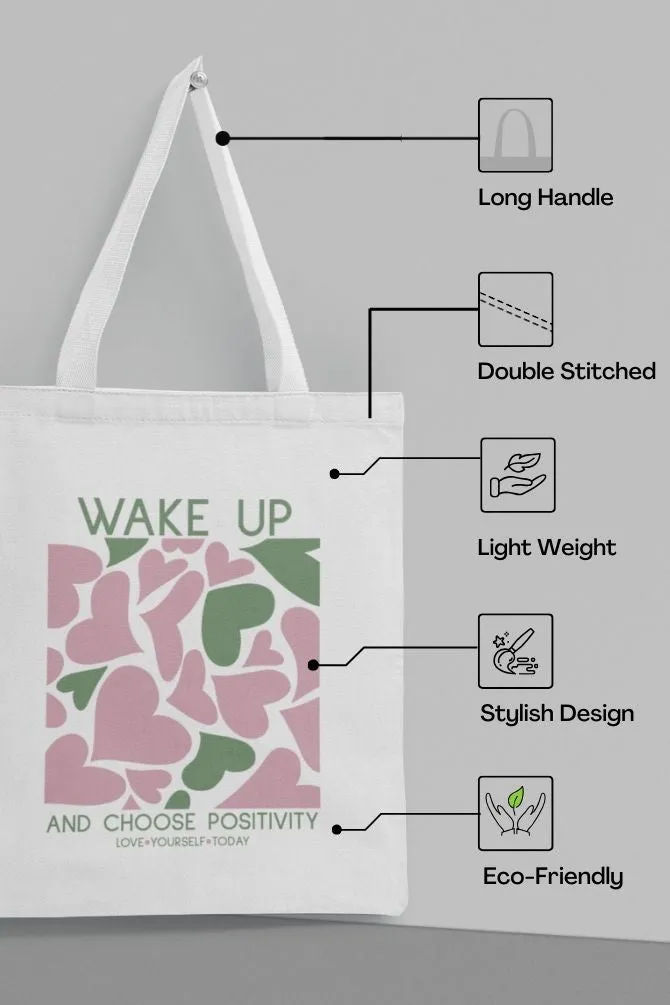 Wake Up with Positivity Quote Zipper Tote Bag