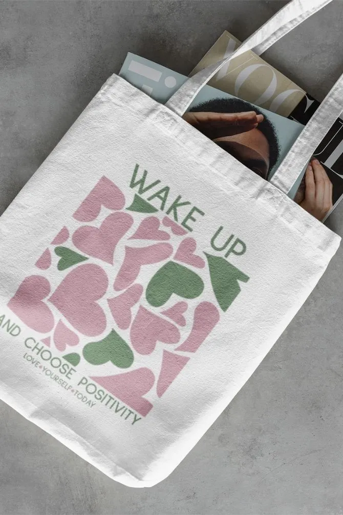 Wake Up with Positivity Quote Zipper Tote Bag