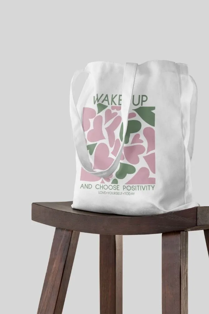 Wake Up with Positivity Quote Zipper Tote Bag