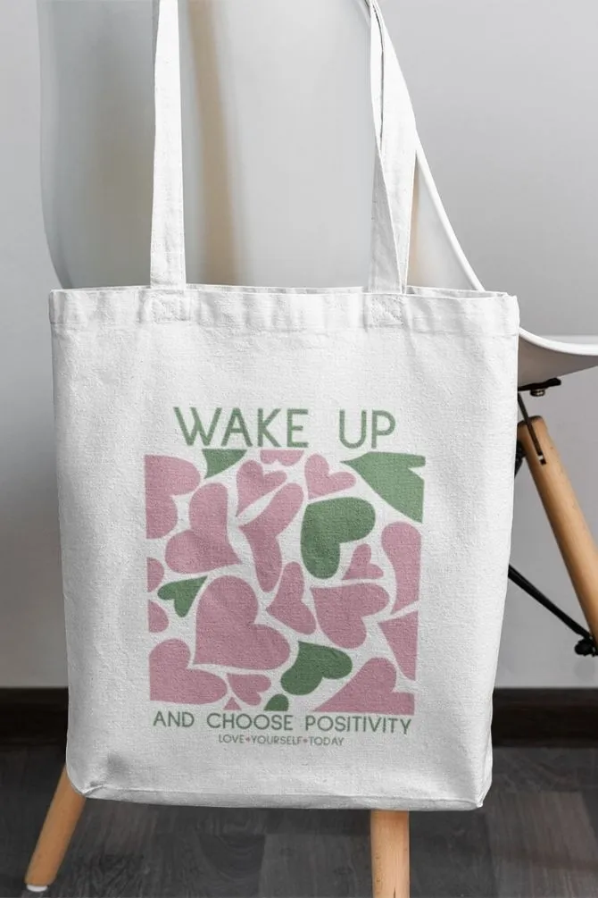 Wake Up with Positivity Quote Zipper Tote Bag