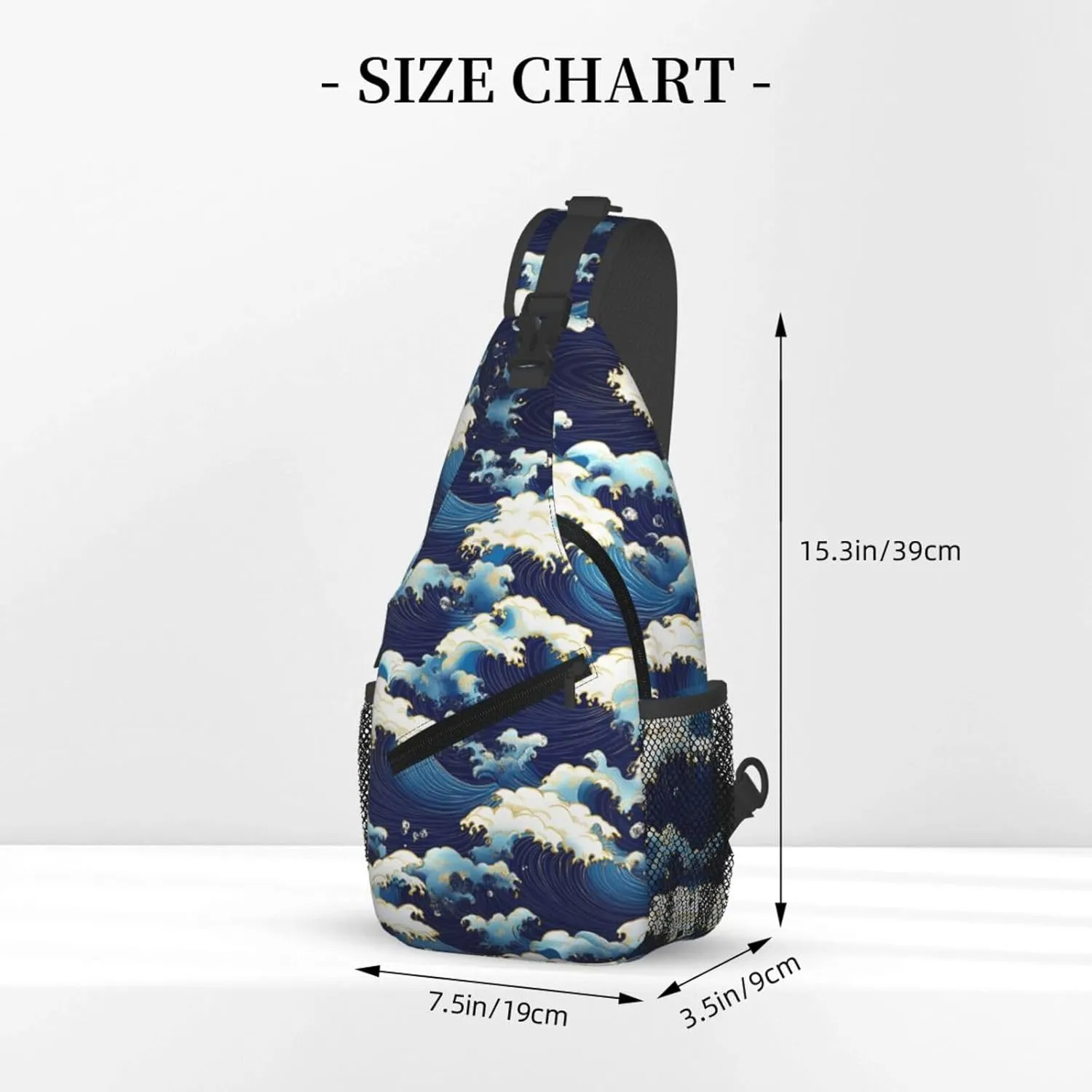 Waves Print Sling Bag Crossbody Shoulder Backpack Chest Bags Gym Travel Hiking Casual Daypack