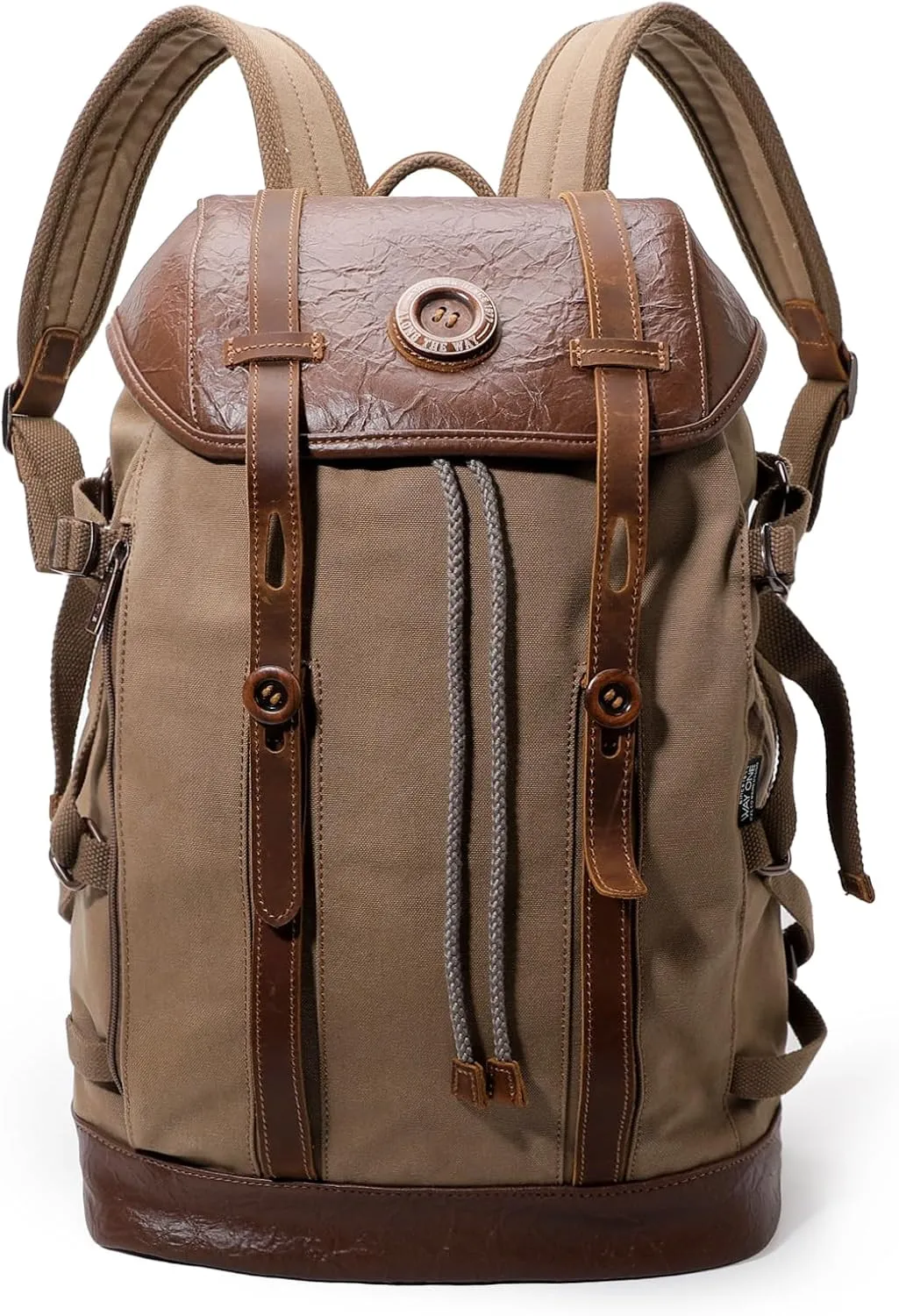 WAY ONE Vintage Canvas Leather Backpack for Men and Women,2024 Backpack Waterproof Rucksack Knapsack Hiking Travel Outdoor,Genuine Leather Laptop Casual Retro Daypack Brown