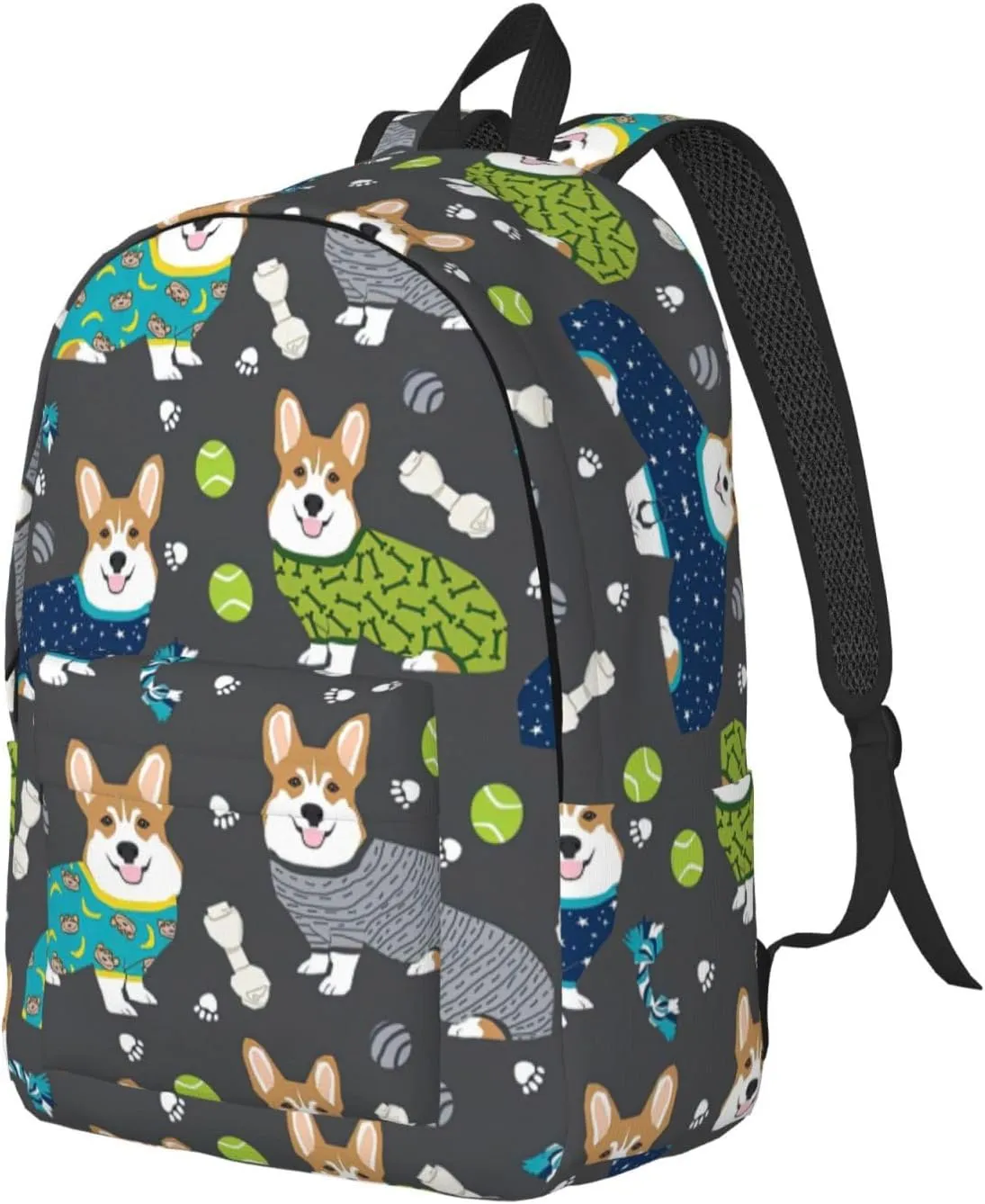 Wearing Clothes Corgi Dogs Print Canvas Backpack Women,Mens Travel Casual Daypack Bookbag For Laptop Work Travel Hiking