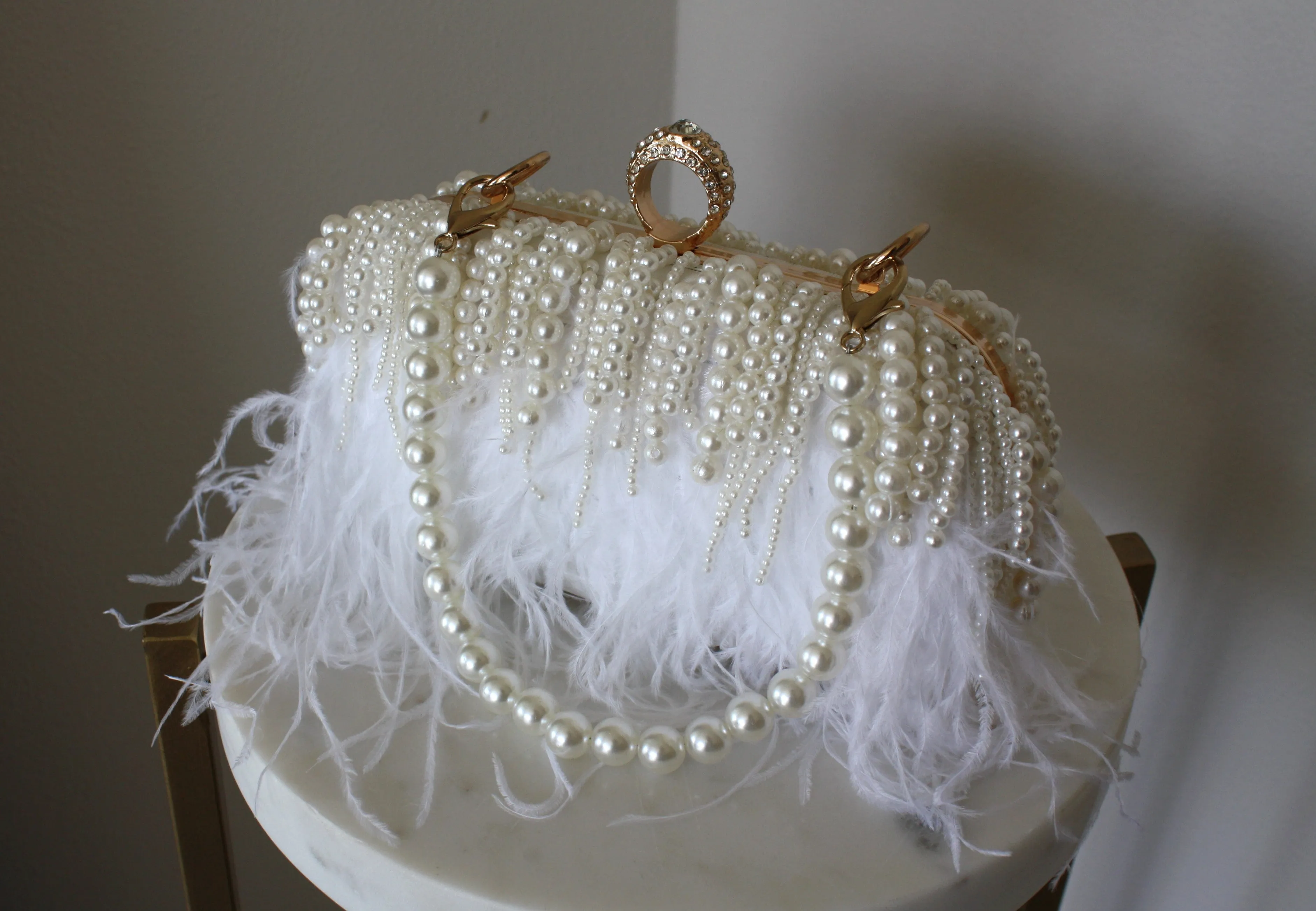 White Feathers Wedding Clutch