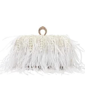 White Feathers Wedding Clutch
