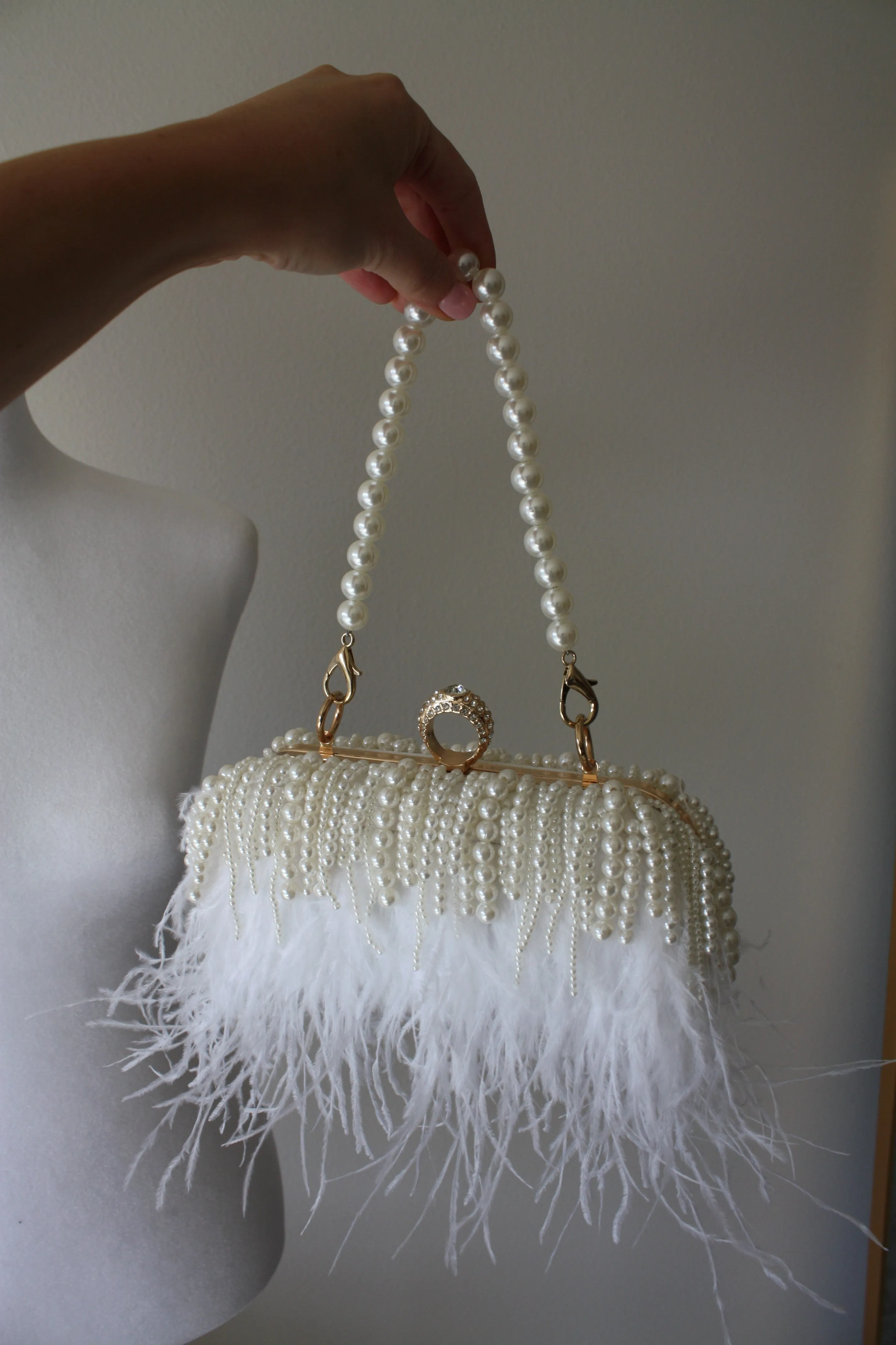 White Feathers Wedding Clutch