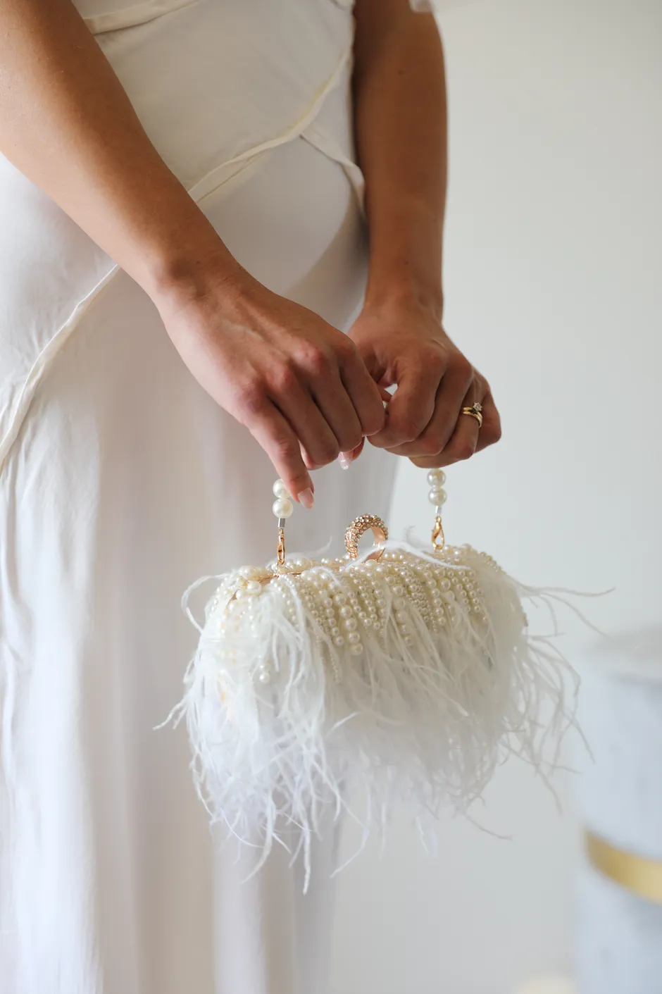 White Feathers Wedding Clutch
