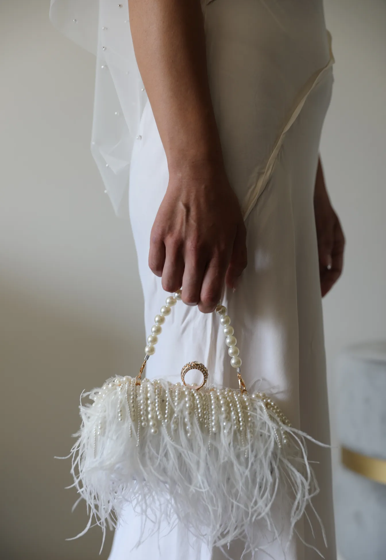 White Feathers Wedding Clutch